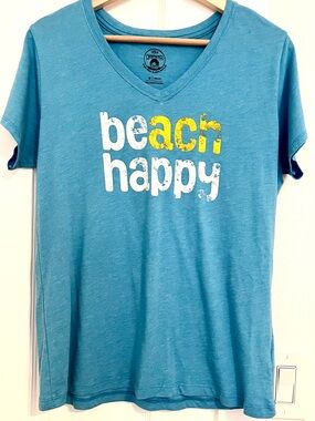 Beach Happy Turquoise White Shirt 30A Dumpster Diver Brand Size M